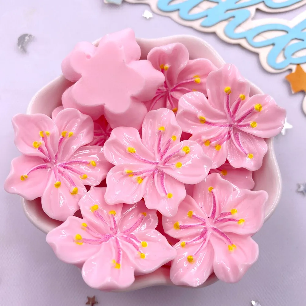 10PCS Harz 3D Bunte Gemalt Kawaii Rosa Pfirsich Blüte Flatback Stein Figuren Sammelalbum DIY Bogen Dekor Zubehör Handwerk