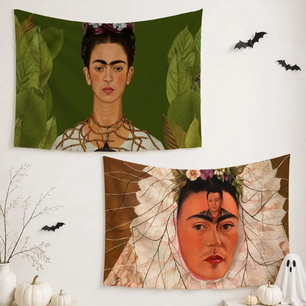 Retro F-Fridas Art K-Kahlo Tapestry Custom Living Bedroom Party Dormitory Interior Wall Bohemian Decoration Attached Clip