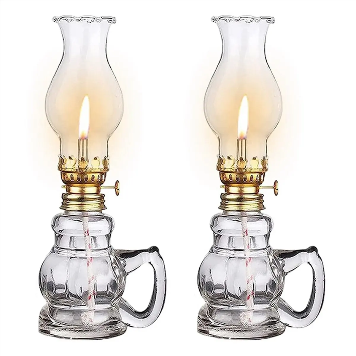 BAAU 2PCS Chamber Oil Lamp Glass Oil Lamps, Home Lighting Lamp Clear Lamp Lantern, Oil Lantern for Tabletop Decor