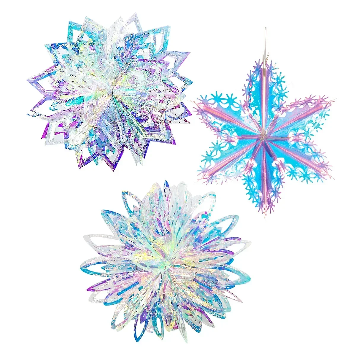 Iridescent Snowflake Ornaments Foil Ceiling Hanging Decora for Christmas Wedding Birthday Frozen Theme Wedding Party Supplies