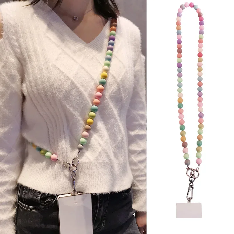 Mobile Phone Lanyard Long Tank Hanging Chain Pearl Lanyard Mobile Phone Case Clip Universal Hand Bead Hanging Neck Buckle