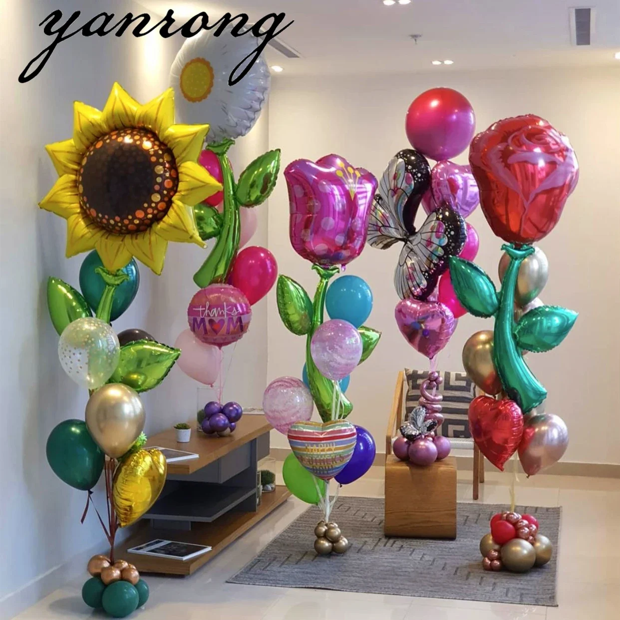 5PC Sunflower Daisy Rose Tulip Helium Foil Balloons - Theme Party Decoration for Mother's Day, Valentine's Day, Wedding, Birthda