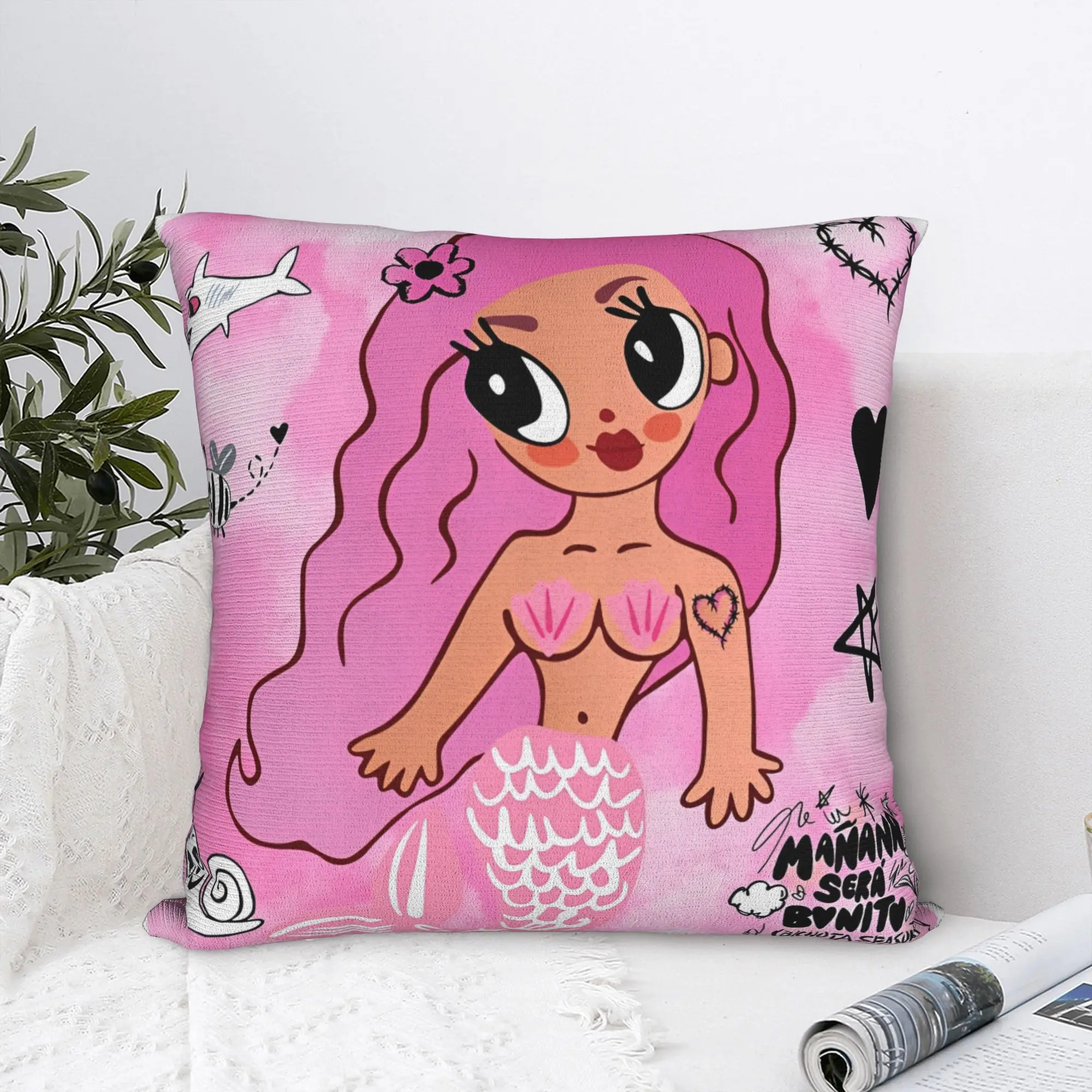 Karol G Pink Hair Bichota Heart Pillowcase Soft Fabric Cushion Cover Decorations  Throw Pillow Case Cover Seat Square 40X40cm