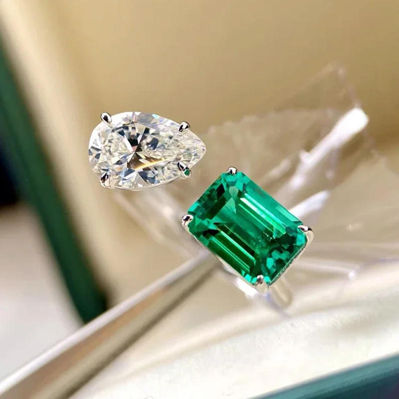 New Fashion Green Water Drop AAA Cubic Zirconia Open Rings for Women Girls Party Ring Wedding Friend Birthday Gift Jewelry