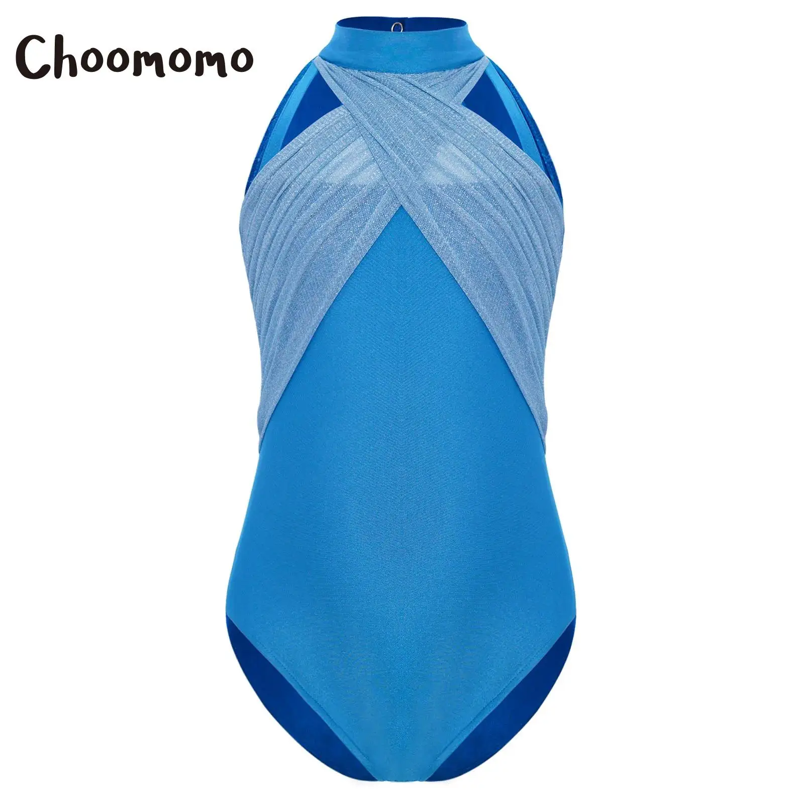 

Kids Girls Shimmery Mesh Dance Leotard Sleeveless Lace Patchwork Cutout Back Gymnastics Figure Skating Bodysuit Unitard Costume