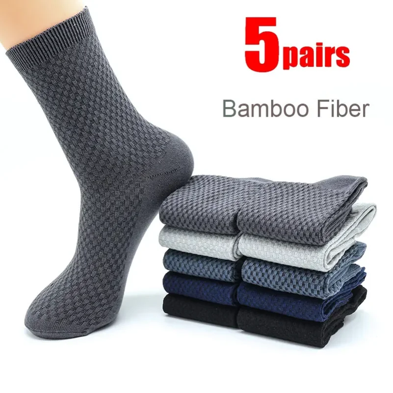 

5 Pairs Men Bamboo Fiber Crew Socks Man High Quality Spring Autum Winter Business Breathable Male Dress Ankle Socks