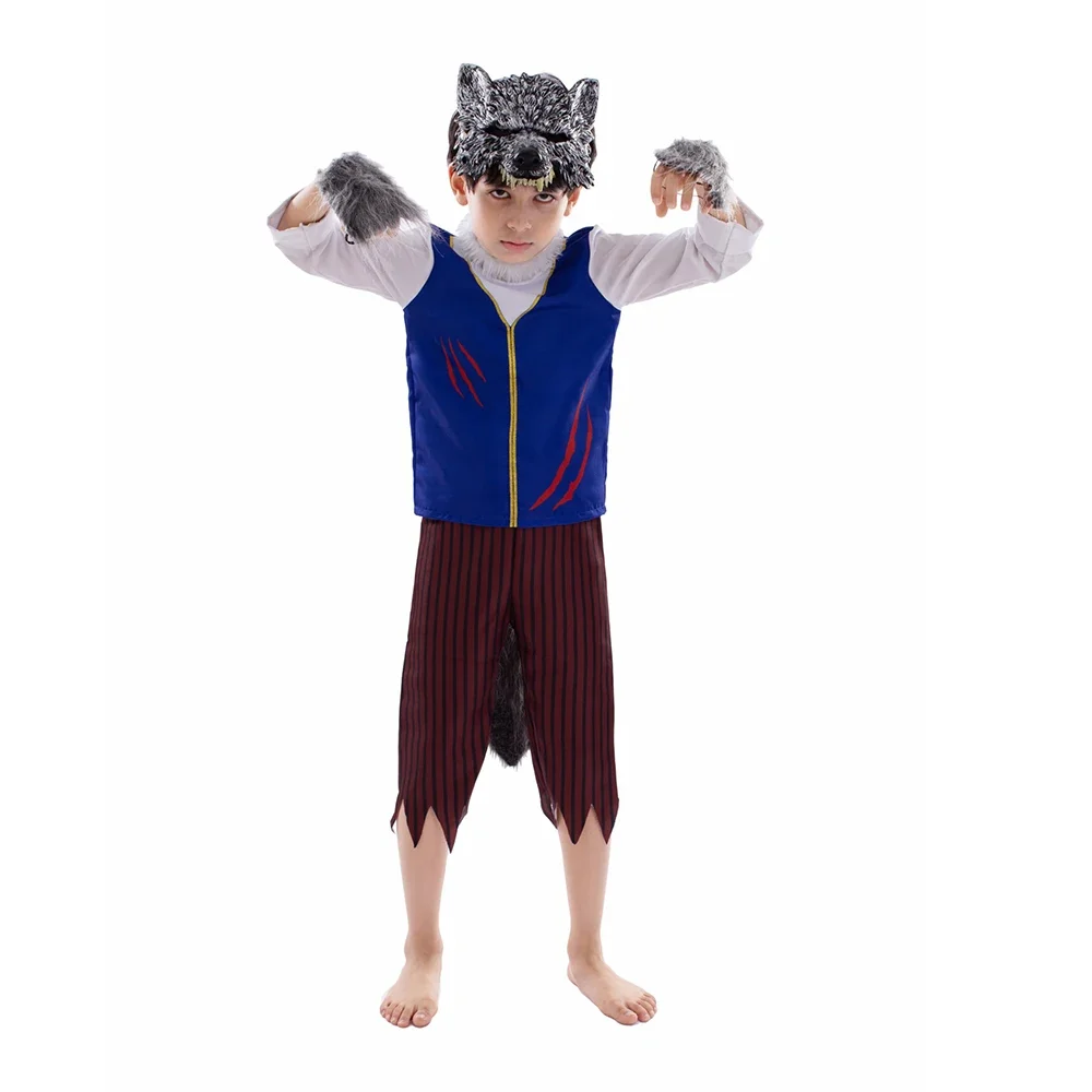 

Werewolf Costume for Kids Halloween Cosplay with Werewolf Mask Child Animal Party Costumes Wolf Set Boys Wolfman Costume