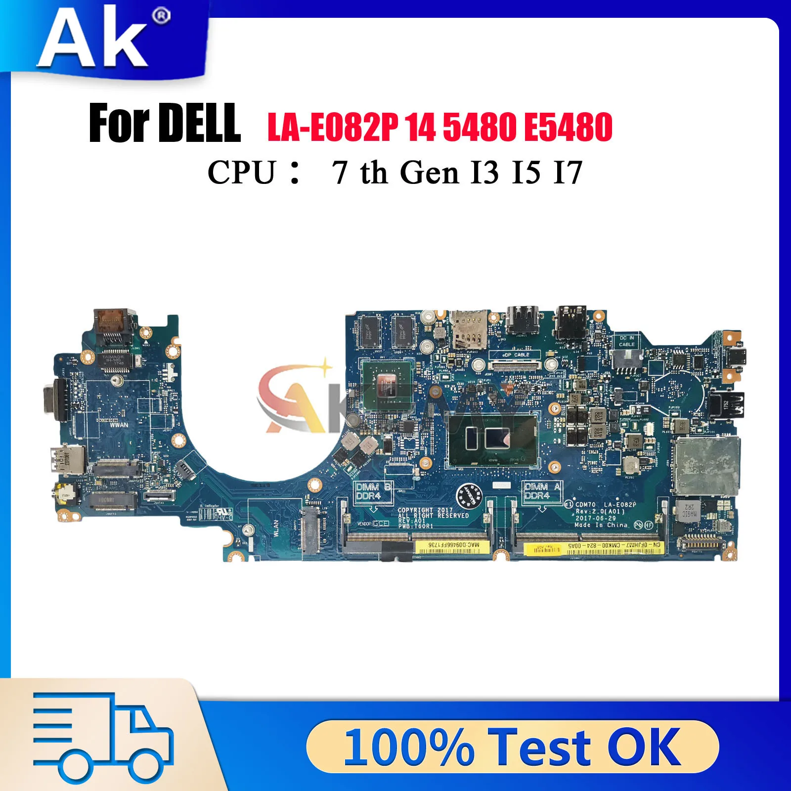 

LA-E082P Материнская плата для DELL Latitude E5480 5480 с процессором i5 i7-6/7-го поколения V2G CN-0YYRGW 0XDPDM 0X0M92, 100% полностью протестирована