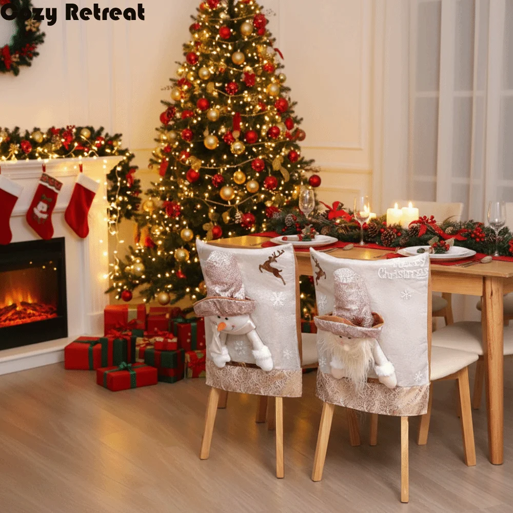 الكرتون عيد الميلاد غطاء كرسي تمتد للإزالة عيد الميلاد عشاء كرسي غطاء مقعد لينة الأرجواني مقعد حامي ديكور المنزل #1