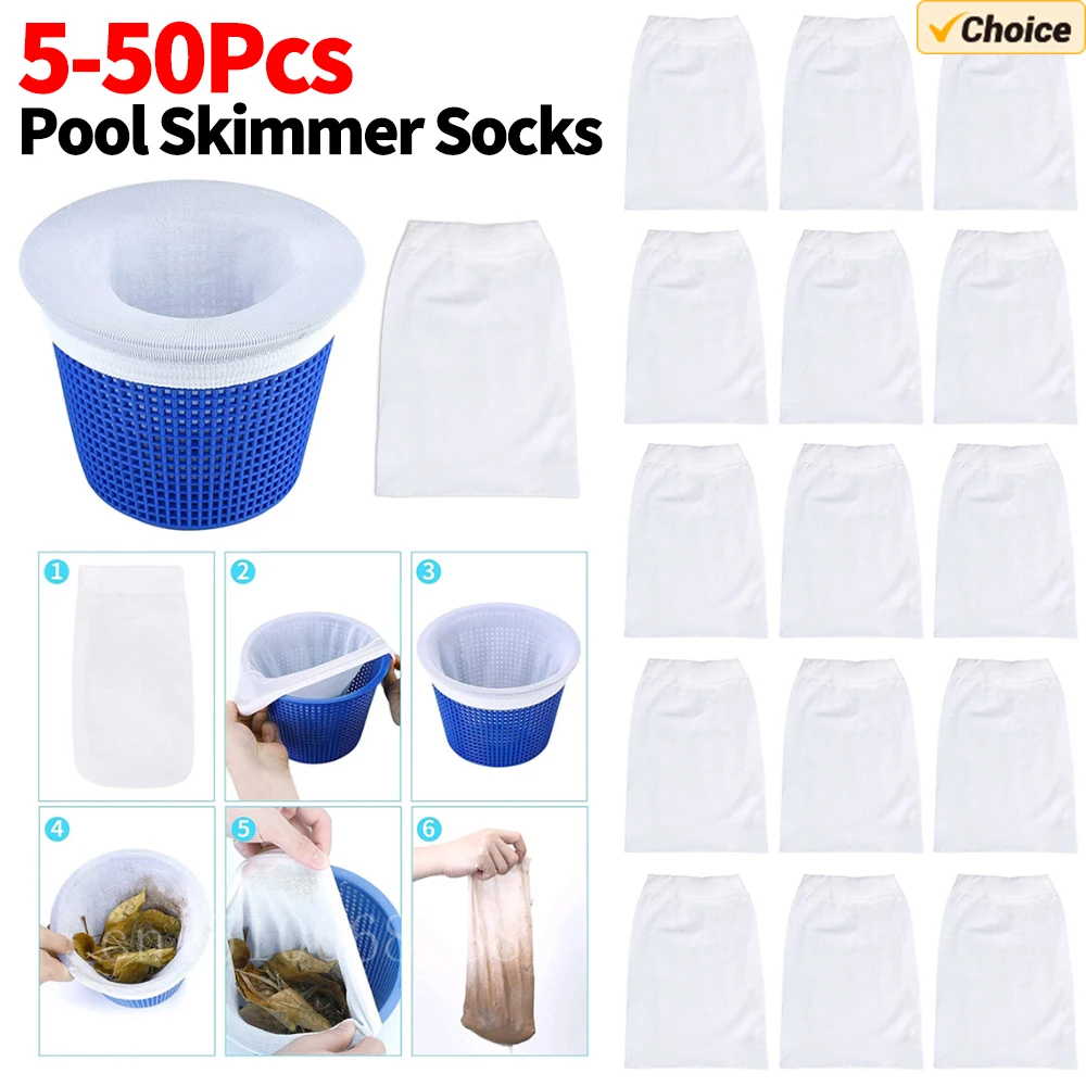 50-5 шт. носки для скиммера для бассейна, носки с фильтром для бассейна, корзина для скиммера, эластичная нейлоновая сетка, фильтр для бассейна, носки для хранения мусора и листьев