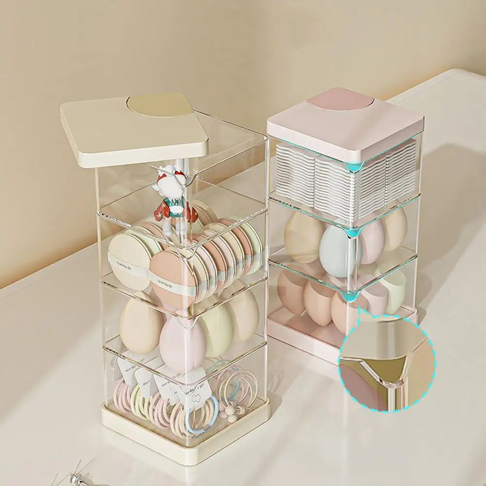 Caja de almacenamiento giratoria, vitrina de cosméticos transparente a prueba de humedad, estante de almacenamiento de maquillaje multicapa, organizador de esponjas de polvo
