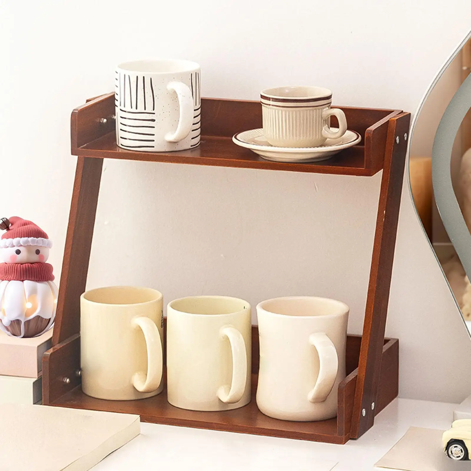 

Многоуровневая деревянная полка для хранения, универсальный органайзер для кофейной станции для комода, кухонная стойка, макияж, офисные украшения