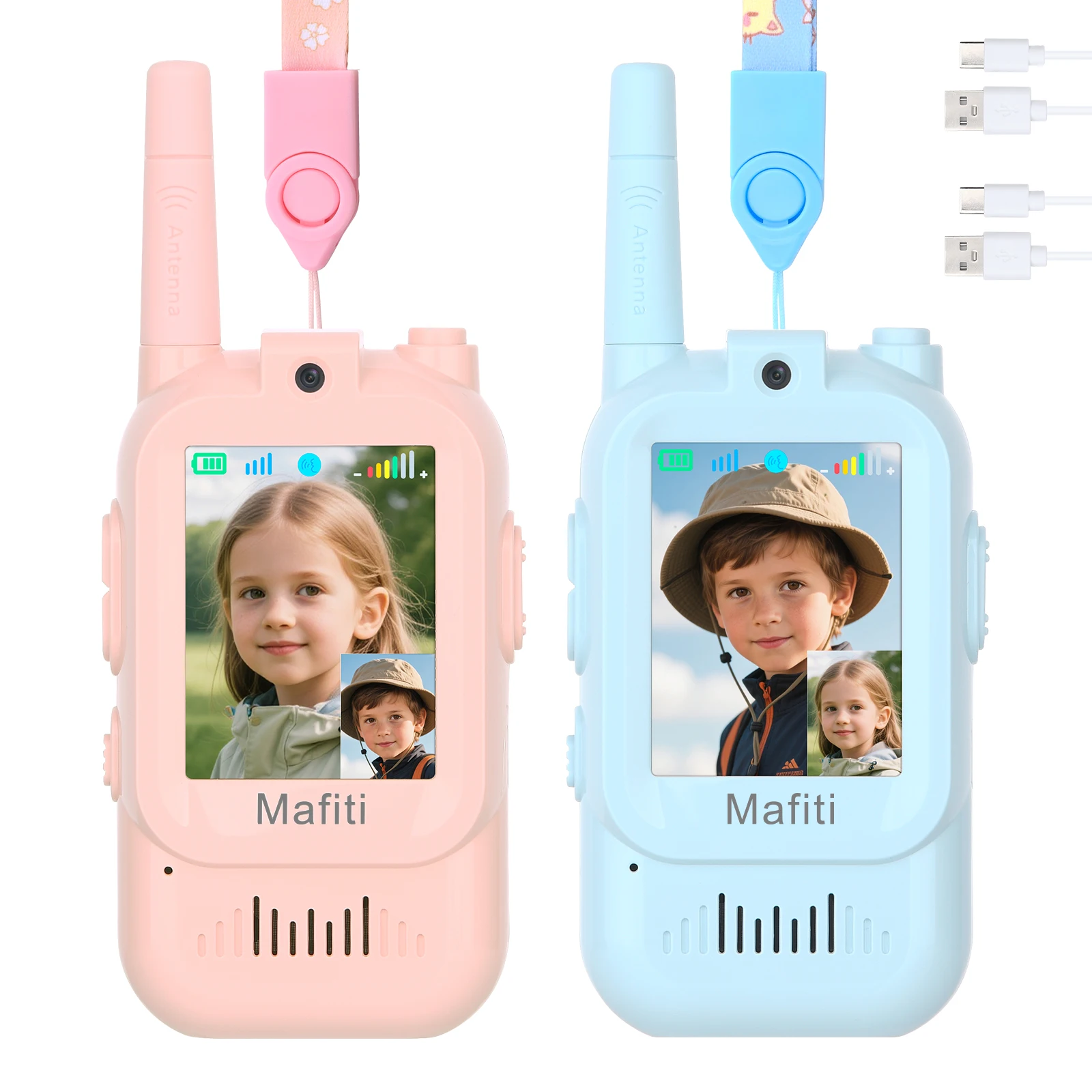 ألعاب مافيتي للأولاد والبنات أجهزة اتصال لاسلكية فيديو صغيرة للأطفال 2 عبوة قابلة لإعادة الشحن بمدى 1000 قدم لعيد الميلاد في الأماكن المغلقة والخارجية #1