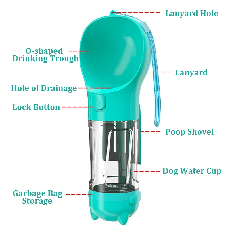 Dropshipping Portable Dog Water Bottle Food Feeder Drinker Poop Dispenser 3 In 1 Multifunctional Dog Waterer Bottle VIP Link