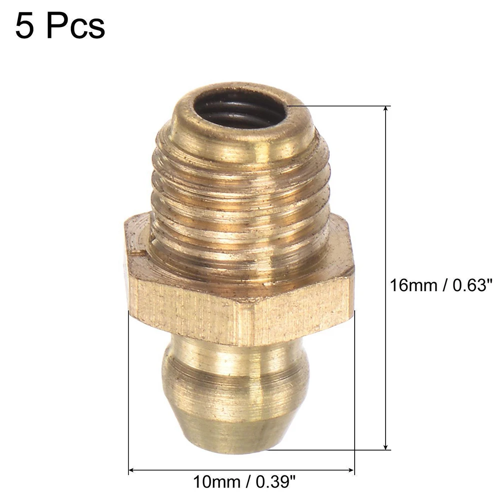 5pcs Brass Straight Hydraulic Grease Fitting M8 X 1mm Thread Grease Nozzle Connection Grease Nipples Replacement For Bearings