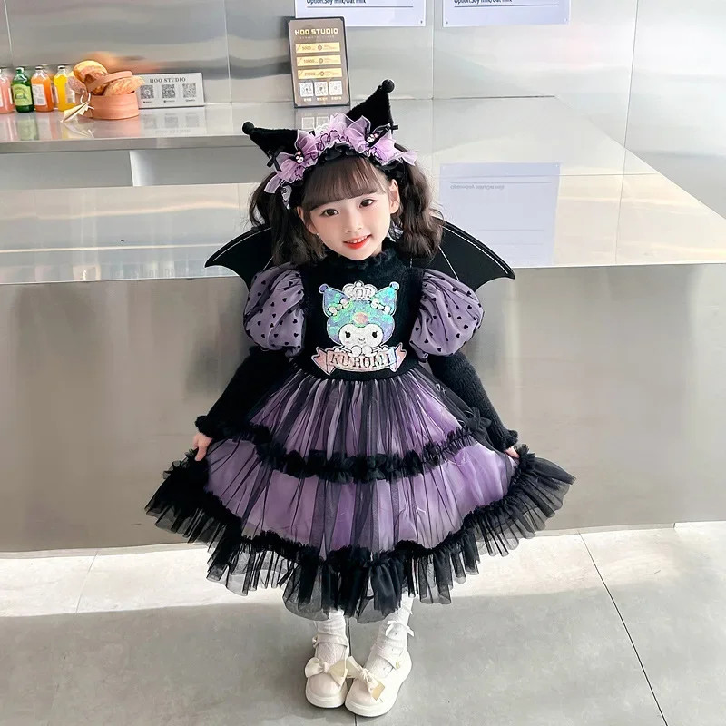 

Sanrio Kuromi Halloween Cosplay Princess Dress Spring Autumn Children's Costume Dress Puffy Skirt Suit Girls Halloween Gifts