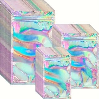 Package Includes 48 Reusable Holographic Zipper Bags with Transparent Window to View Contents Directly. Three Mixed Sizes: Large