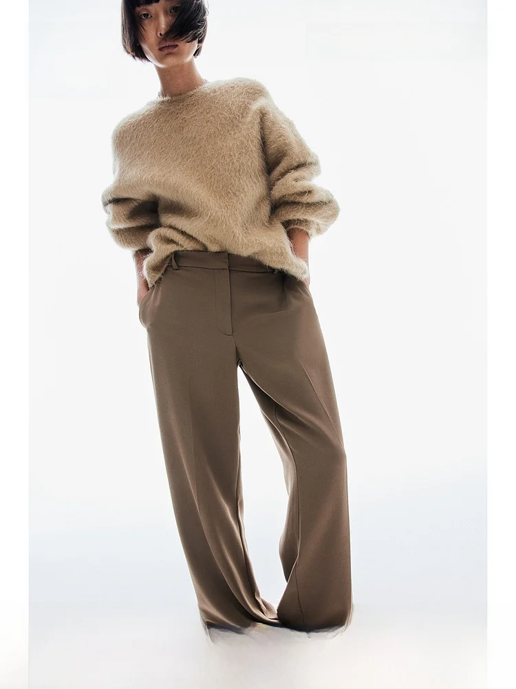 

High Waist Business Suit Pants Women's Formal Trousers Zipper Design Straight Leg Winter Fashion H&M 1214614