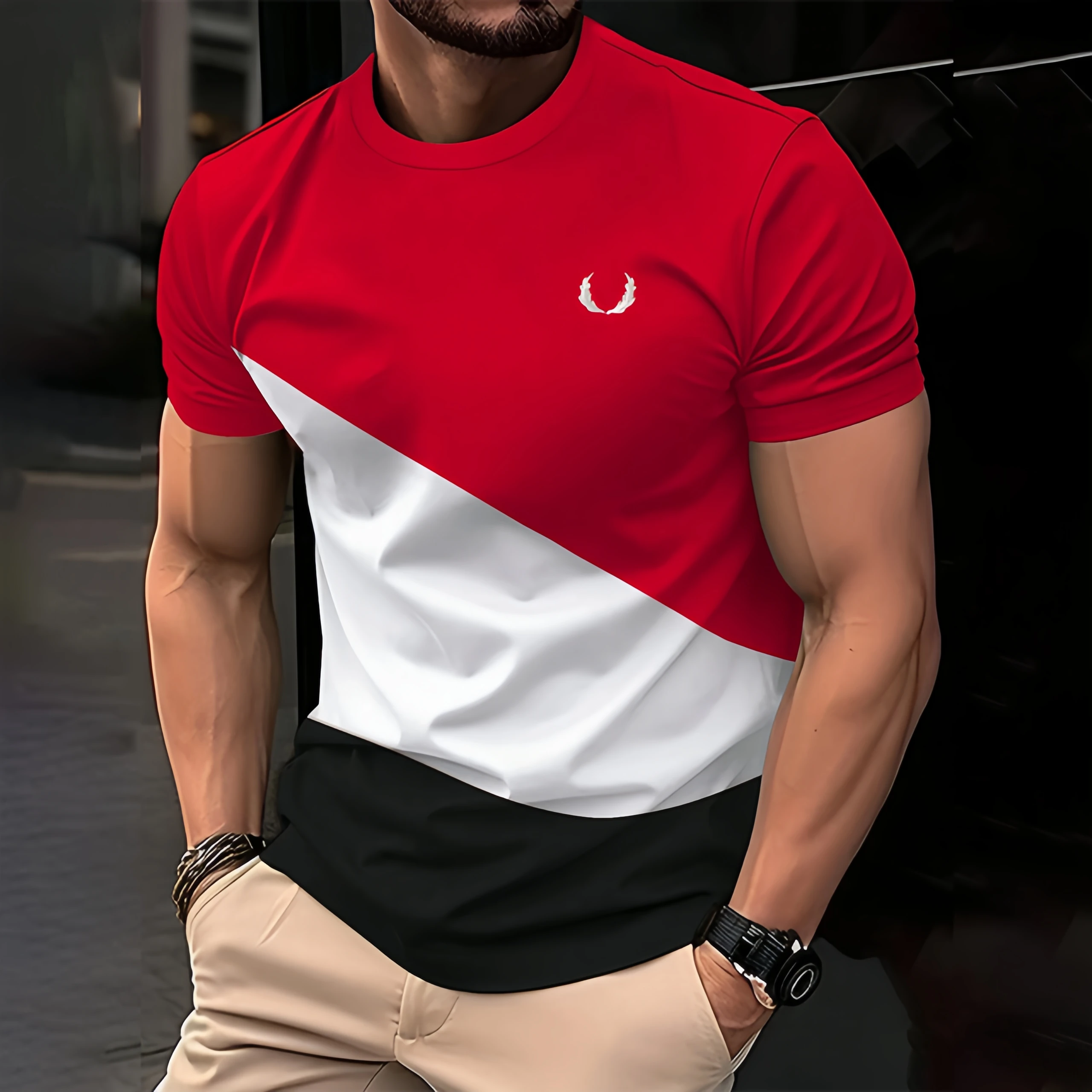 

Men's Clothing Color Blocking Printed T-Shirt 2025 Fashion Casual Street Male Crew Neck Short Sleeve T Shirt Loose Menswear Tops