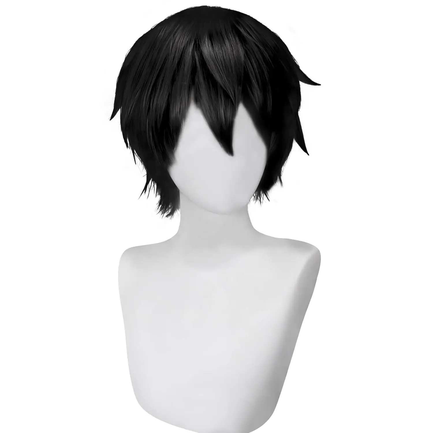 Black Wig for Men Women Short Black Mens Cosplay Wig Layered Wig Fluffy Black Cosplay Wig for Halloween Party