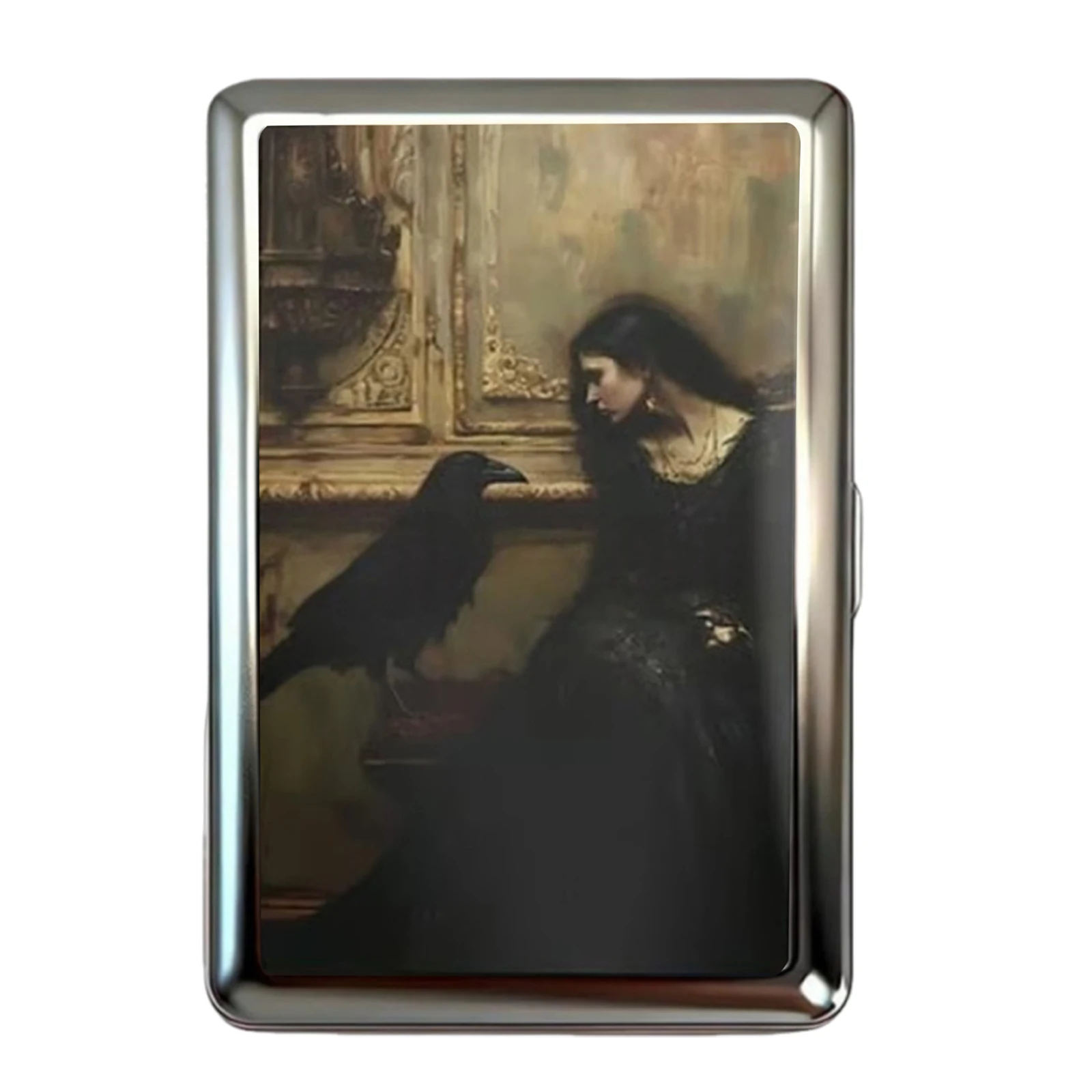 Multi-function Card Holder with Easy Snap Art Deco Illustration Versatile Metal Cigarette Case Vintage-Style Gift for Him & Her