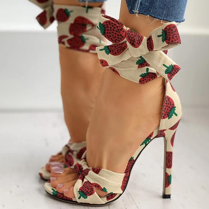 Women High Heels Sexy Ankle Strap Heeled Sandals Fashion Printed Woman Stiletto Shoes Summer Ladies Peep Toe Pumps Sandals 2022