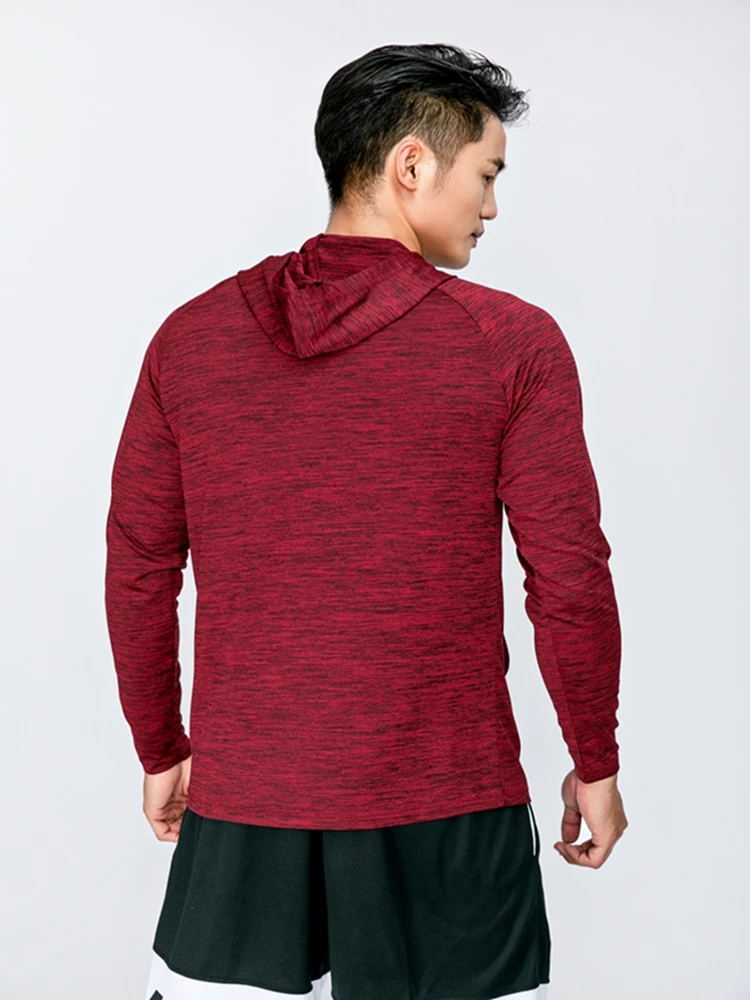 Men Sport Hooded Long Sleeve Bodybuilding Sweatshirt Running Fitness Thin Jacket Solid Color Gym Training Hoodies