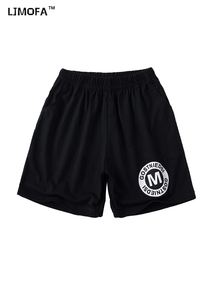 LJMOFA 5-12T Children Boy Casual Short Cotton Sweat Absorbing Short Pants for Students Summer Cool Cotton Soft Black Shorts D301