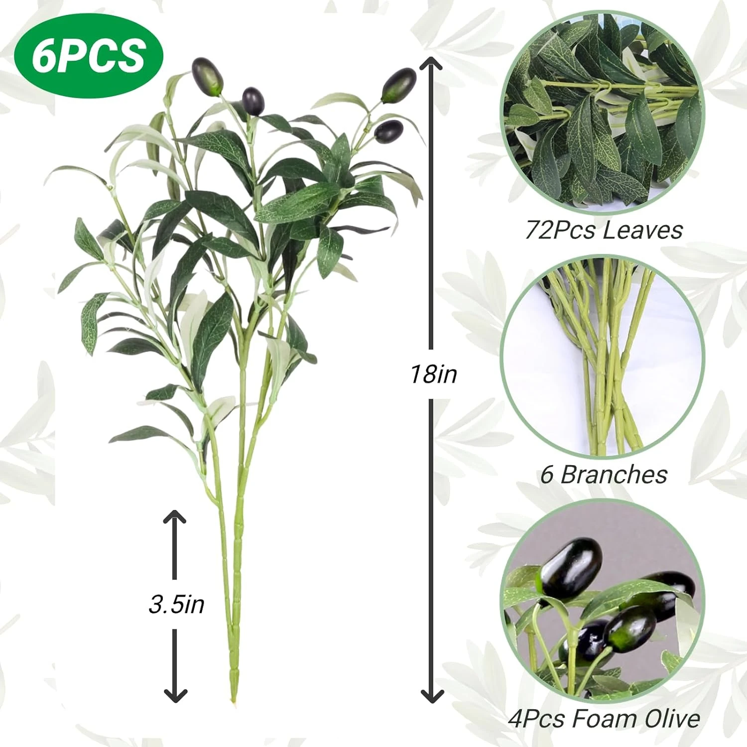 

Realistic Artificial Olive Tree Stems - 6 Pack of Fake Fruits Silk Plants for Vases, Home and Outdoor Decor with Artificial Oliv