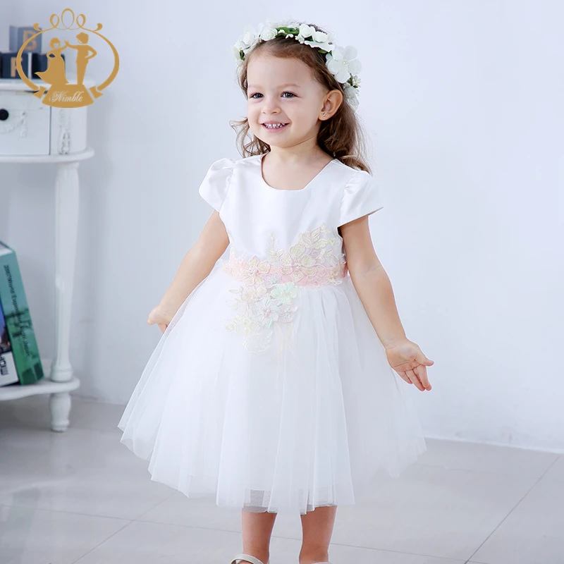 Summer Short Sleeve Ball Gown Kid Costum Princess Wedding Dresses Children Baby Girl Clothes for Newborns NBG91215S