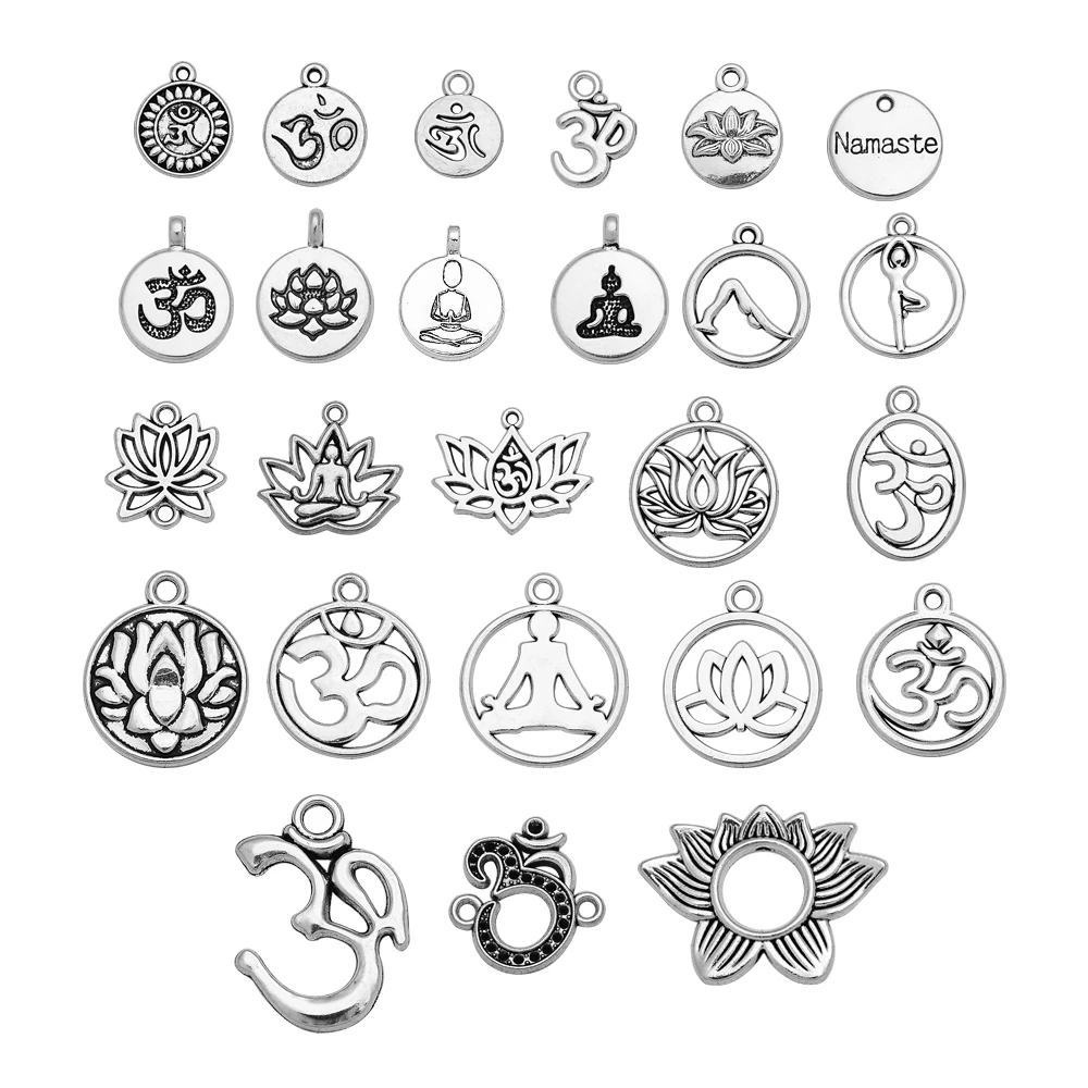 20 sztuk 25 styl Vintage OM joga lotos Namaste Charms wisiorek dla majsterkowiczów brelok bransoletki akcesoria do wyrobu biżuterii akcesoria — zdjęcie 5