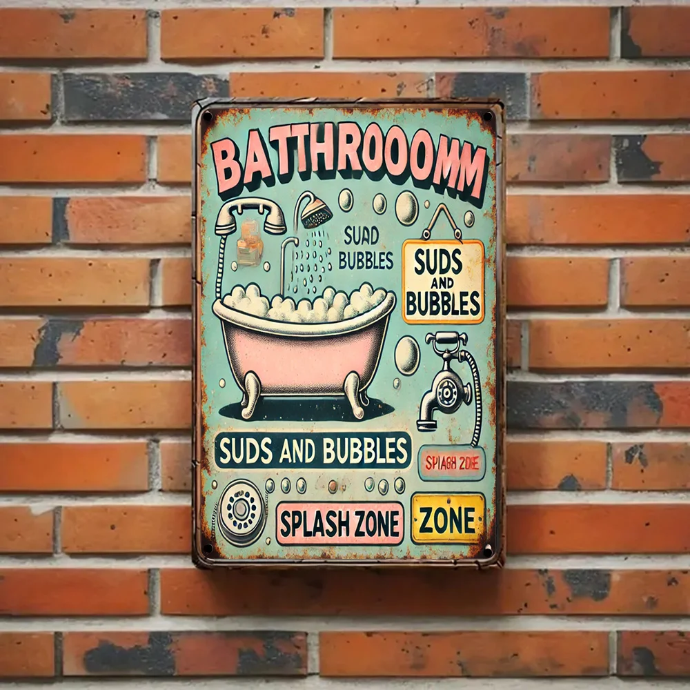 , Vintage Metal Tin Sign Bathroom Suds and Bubbles (/20x30cm), Retro Iron Wall Art Decor for Home, Restaurant, Cafe, Bar, Offi