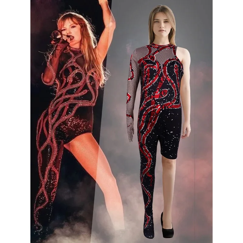 

qq28LQTaylor косплей Swift Eras Tour сексуальный черный комбинезон на одной ноге костюм на Хэллоуин боди для взрослых женщин девочек Adu
