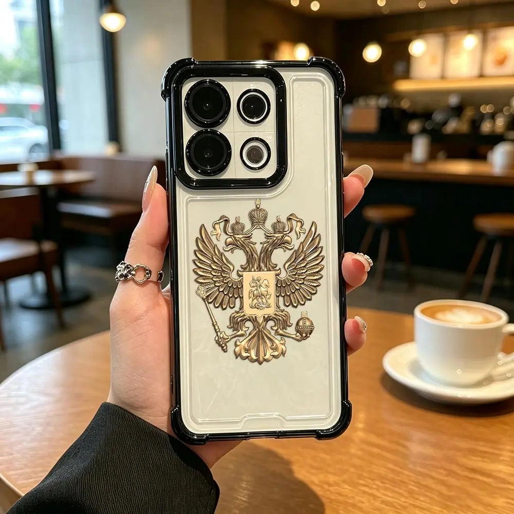 Transparent Plating Phone Case For Xiaomi POCO M8 M7 X8 X7 X6 X5 X3 F8 Ultra F7 F5 F4 F3 PRO Cover Russia Russian Flags Emblem