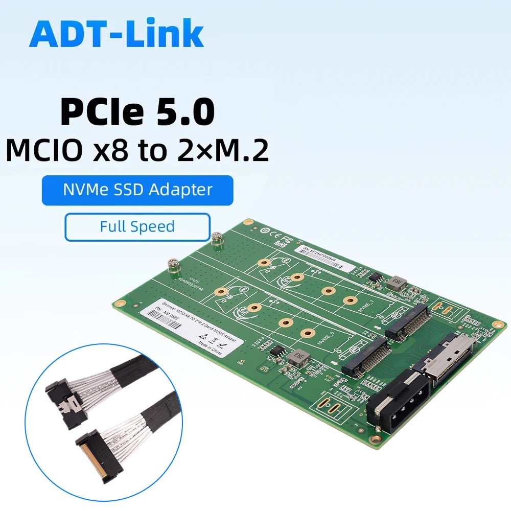 

PCIe 5.0 MCIO 8I To 2x M.2 Gen5 NVMe SSD Adapter Card , MCIO-8i High Speed Connecting Cable 55cm 70cm