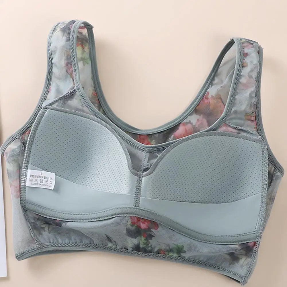 Printed Seamless Lingerie For Women's Plus Size Comfortable Mesh Without Steel Mesh Bra Fashion Anti Sagging Lifting Bra