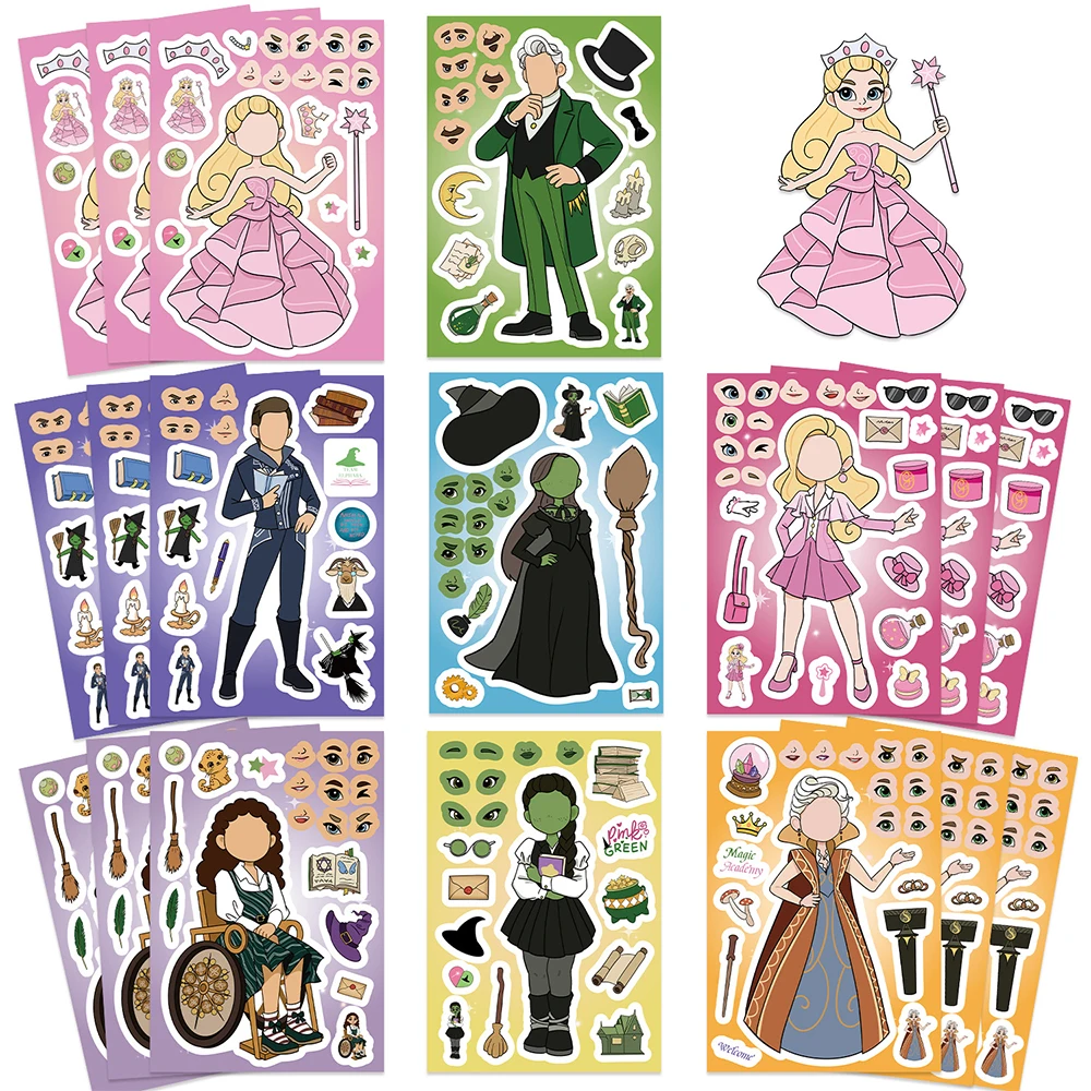 

8/16sheets Cute Wicked Cartoon Puzzle Stickers Make a Face Children DIY Assemble Jigsaw Educational Toy Decals Kids Party Gift