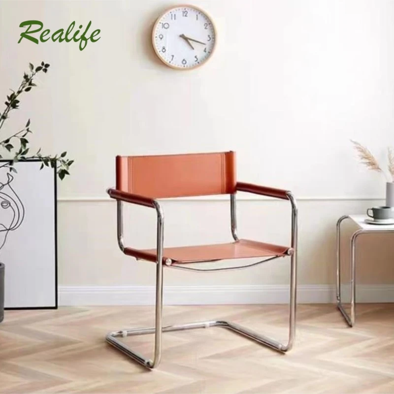 

Realife Household Stainless Steel Backrest Chair Used Dining Chair Internet Famous Balcony Saddle Bow Chair Office Leisure Chair