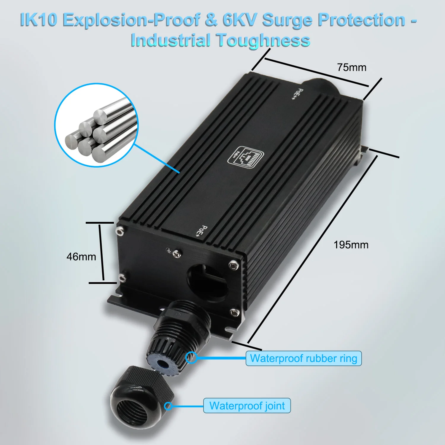 

IP67 Waterproof Industrial Gigabit PoE Extender, 1-input 1-output, IEEE 802.3af/at/bt, 100m Ethernet Extension