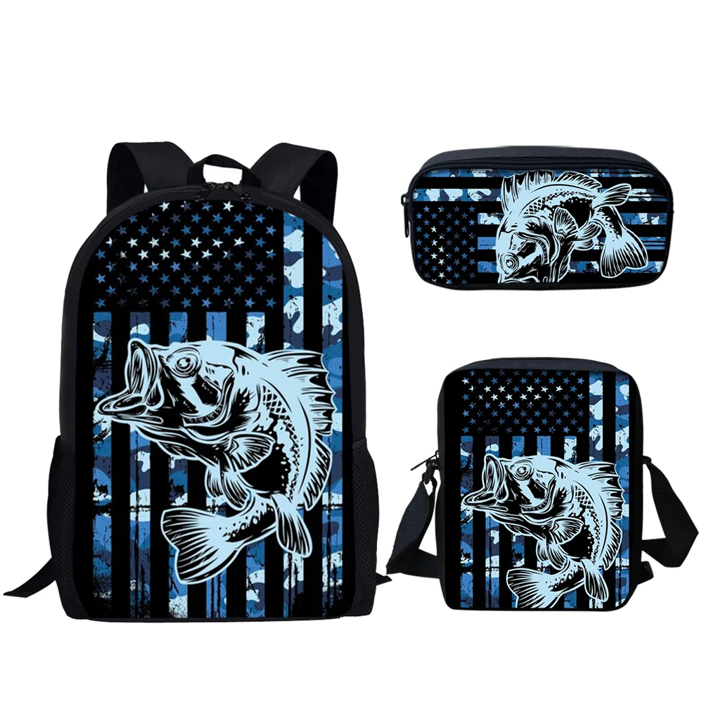 Belidome-mochilas escolares informales para niños y adolescentes, Juego de 3 mochilas ligeras con estampado de bandera de EE. UU., Camuflaje americano para pesca de lubina