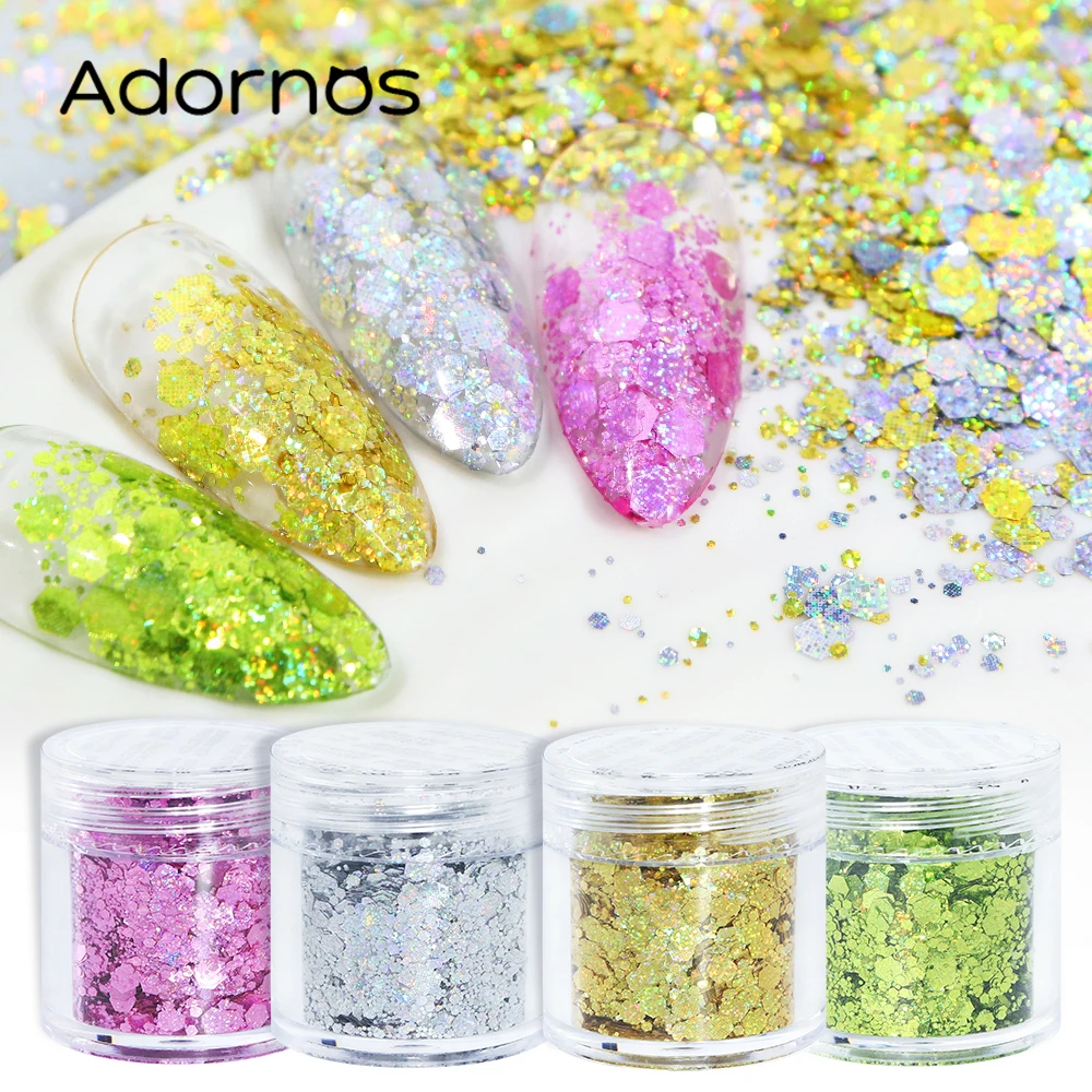 

4 Bottles Holographic Starlight Hexagon Sequins Nail Art Decorations 3D Sparkly Hexagon Glitter Flakes Manicure DIY Accessories