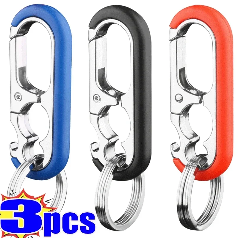 Gancho para llavero para hombre, hebilla de acero inoxidable, mosquetón para exteriores, herramienta de escalada, doble anillo, abridor de botellas de cerveza, llavero, accesorios para coche