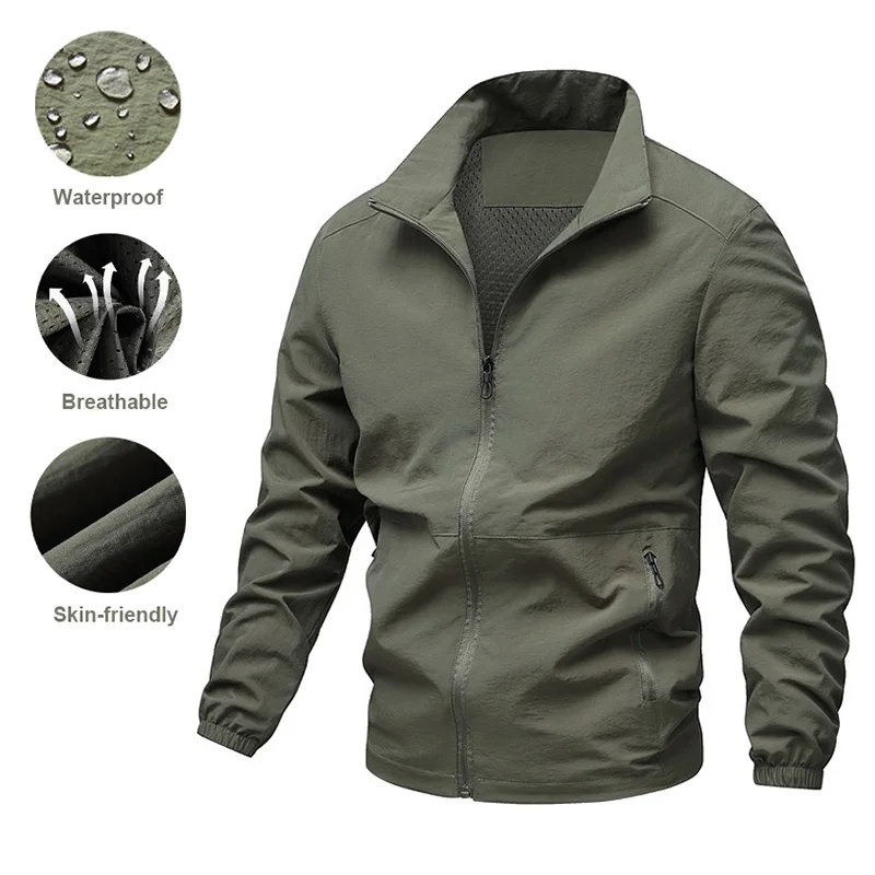 

Men's Jacket Hot Sale Autumn New Tactical Sports Climbing Hiking Jacket Solid Color Zipper Design Lapel Breathable Outwear