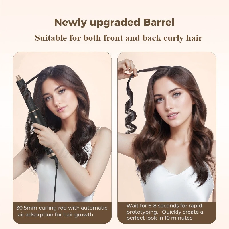 5-in-1 Air Blower Brush Hair Styler Ionic Hot Air Brush Curler & Straightener 1000W Detachable Heads Diffuser Salons Hair Tools