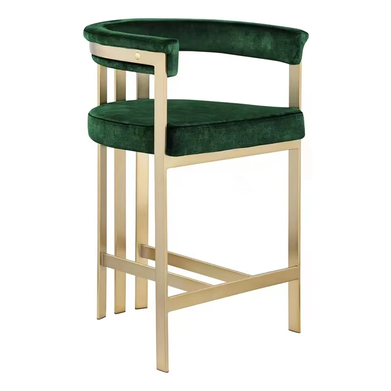 

Furnitstyle Contemporary Velvet Upholstered Counter Height Stool With Brushed Brass Iron Frame Modern Soft High End