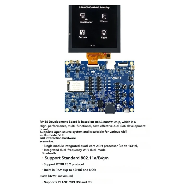 Placa de desenvolvimento Harmony AIOT + tela LCD de 4 polegadas + kit de antena RM56 2.4G/5.8G Wifi + BLE BES2600W Iot Core Board