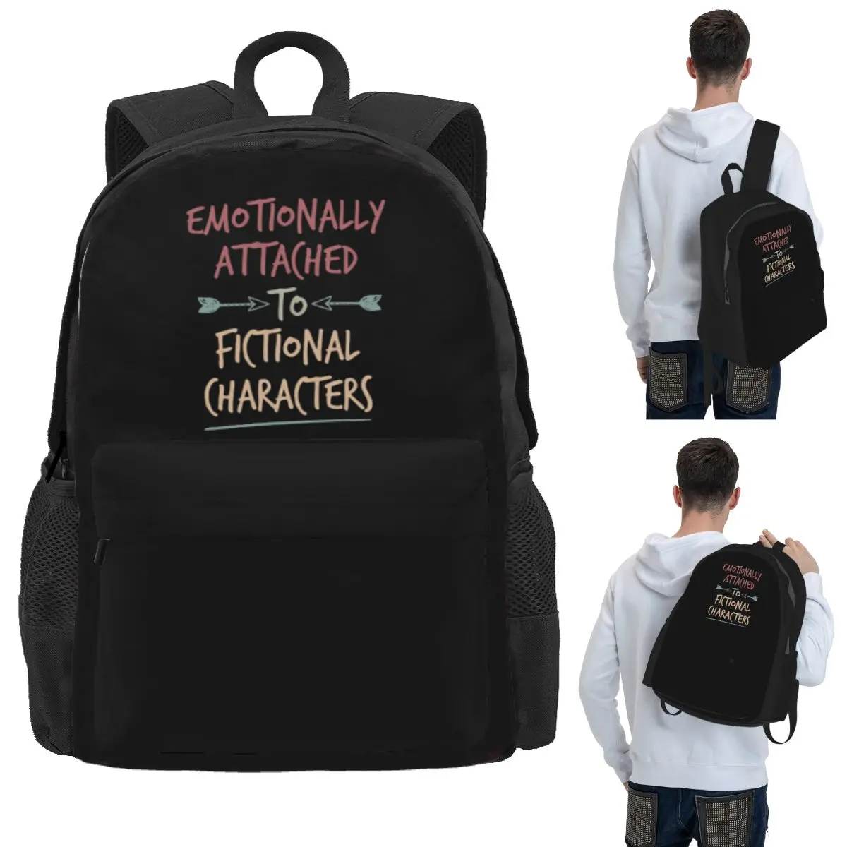Emotionally Attached To Fictional Characters Student Backpack School Bag Hiking Travel Daypack Men Women Bookbag Shoulder Bags