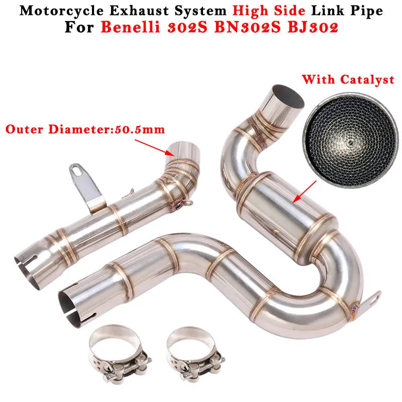 Motorcycle Exhaust Escape System Modified Muffler 51mm With Catalyst High Side Middle Link Pipe For Benelli 302S BN302S BJ302