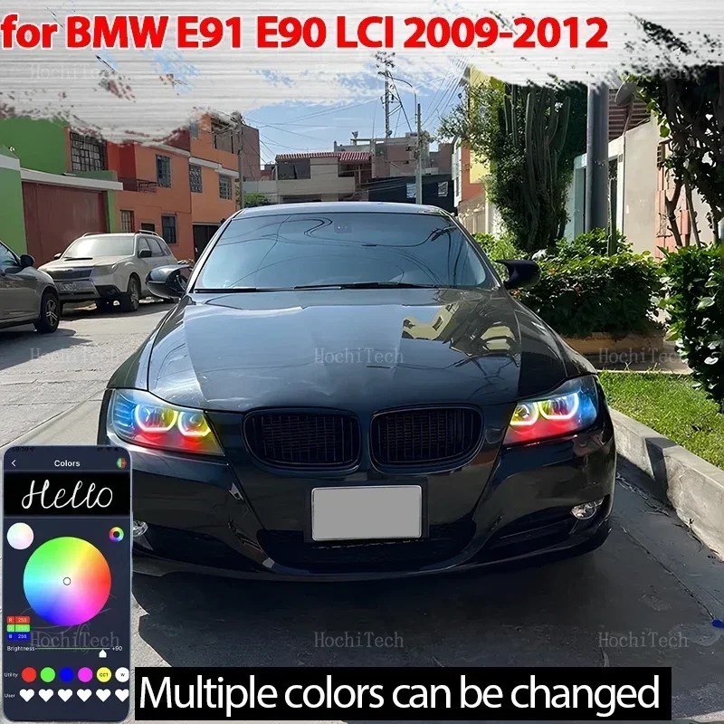 For BMW 3 Series E90 E91 Facelift 2009-2012 Halogen Headlight Dynamic RGB Light Rings DRL LED Angel Eyes Kit with turn signal