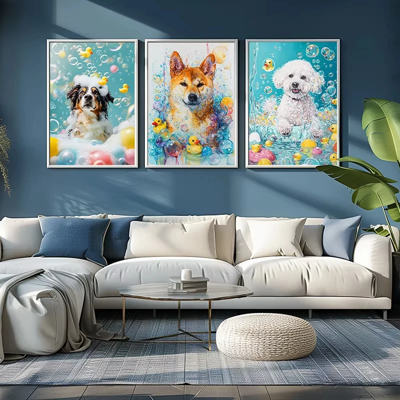 Bathroom Funny Dog Bathing Canvas Paintings Wall Art Poster HD Picture Print for Washroom Restroom Home Decor